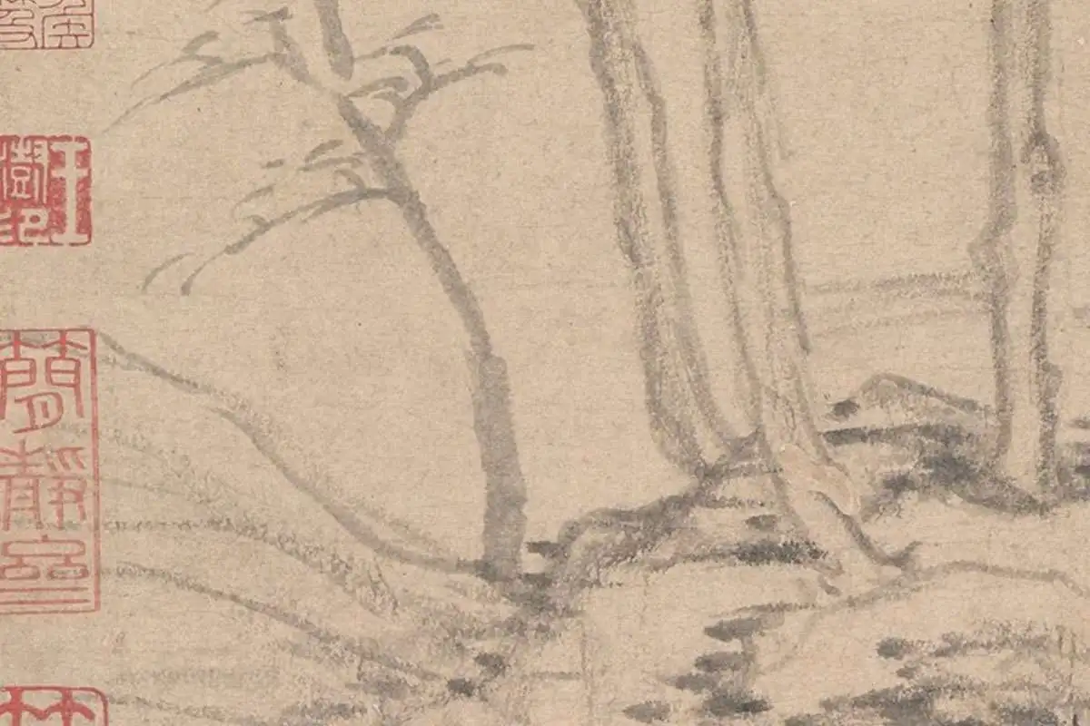 倪瓒《江渚风林图》高清大图局部细节 (4)