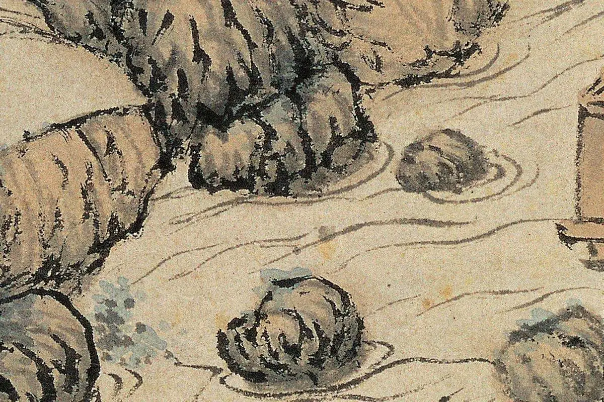 明代·沈贞山水画《竹炉山房图》高清大图局部细节 (9)