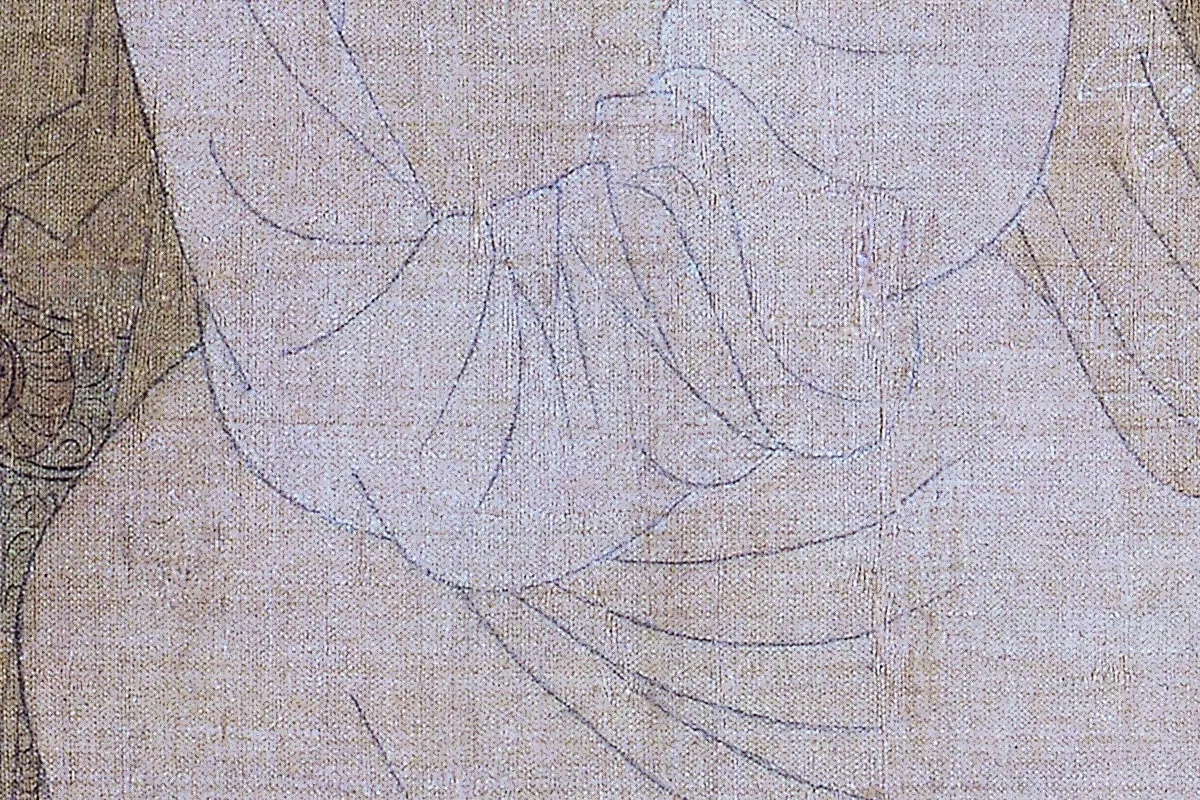 周昉仕女人物画《调琴啜茗图》高清大图局部细节 (6)