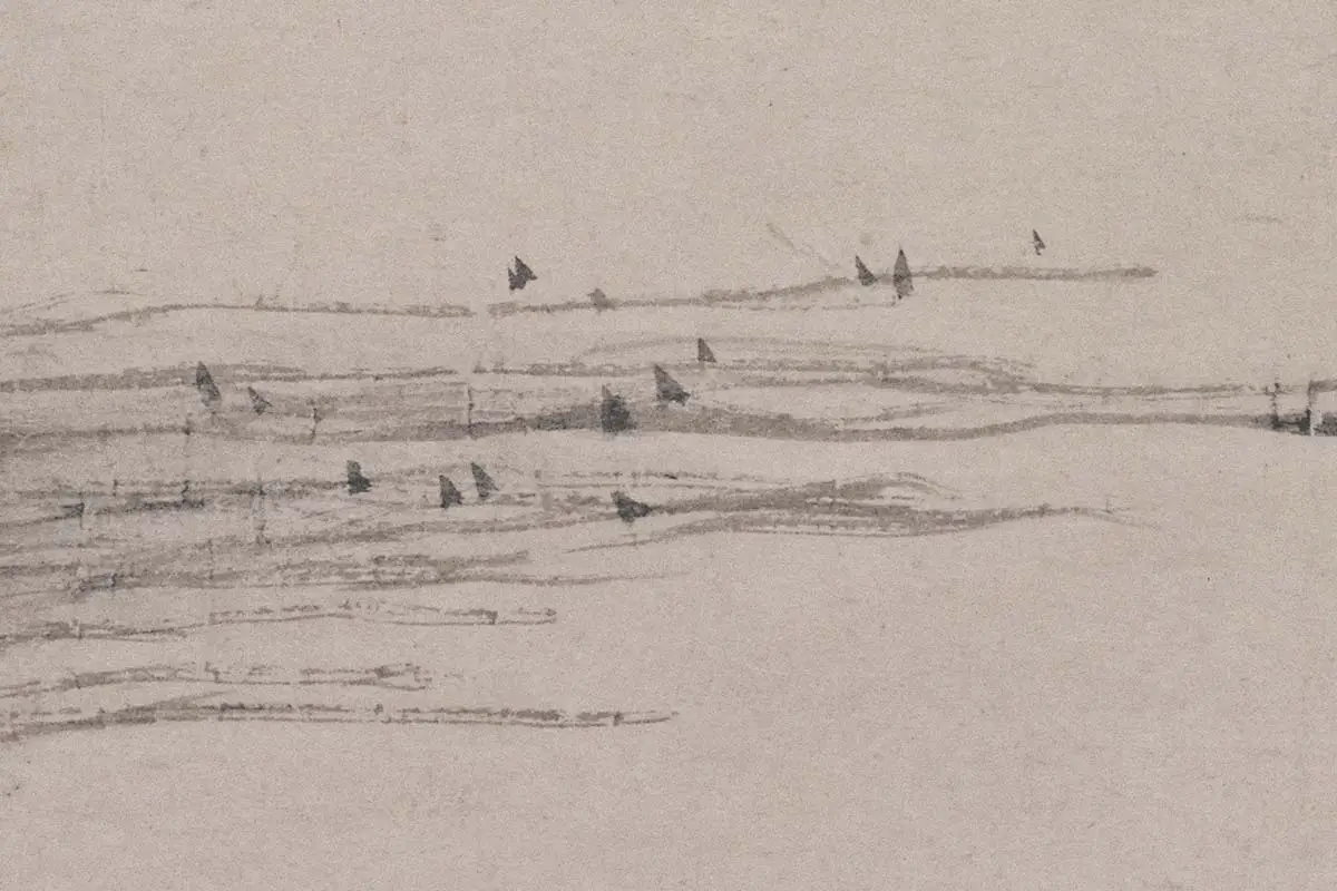 倪瓒山水画《秋亭嘉树图》高清大图局部细节 (9)