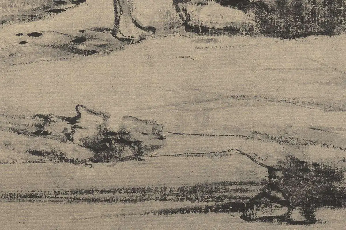 倪瓒山水画《瓒紫芝山房图》高清大图局部细节 (2)