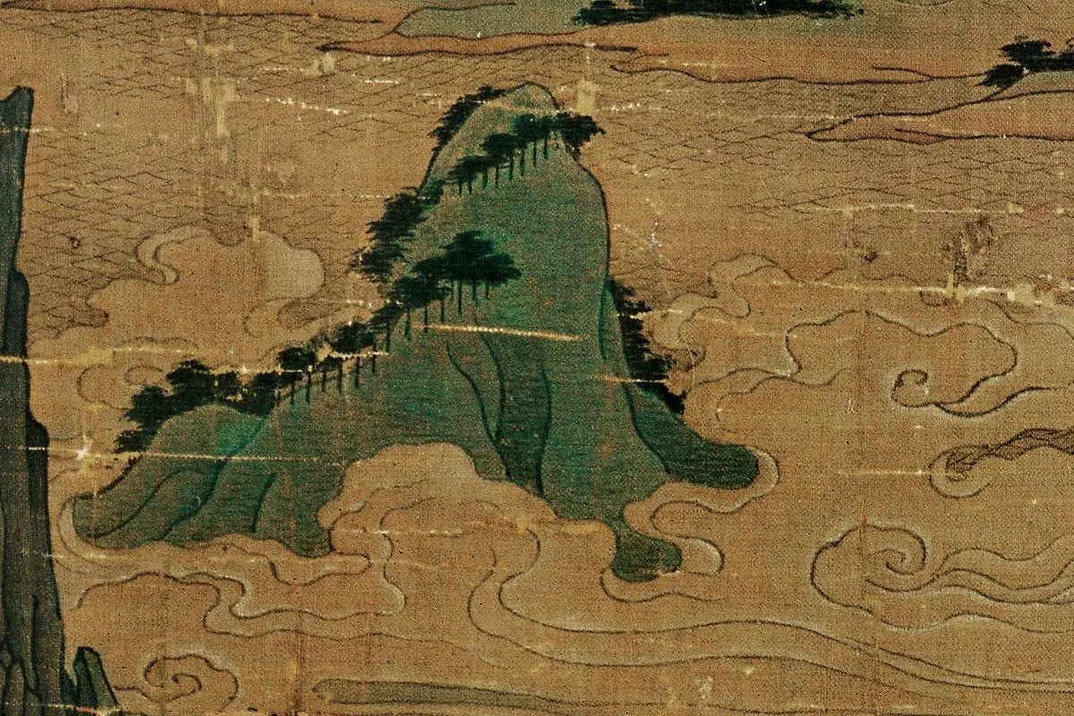 青绿山水人物画《明皇幸蜀图》高清大图局部细节 (7)