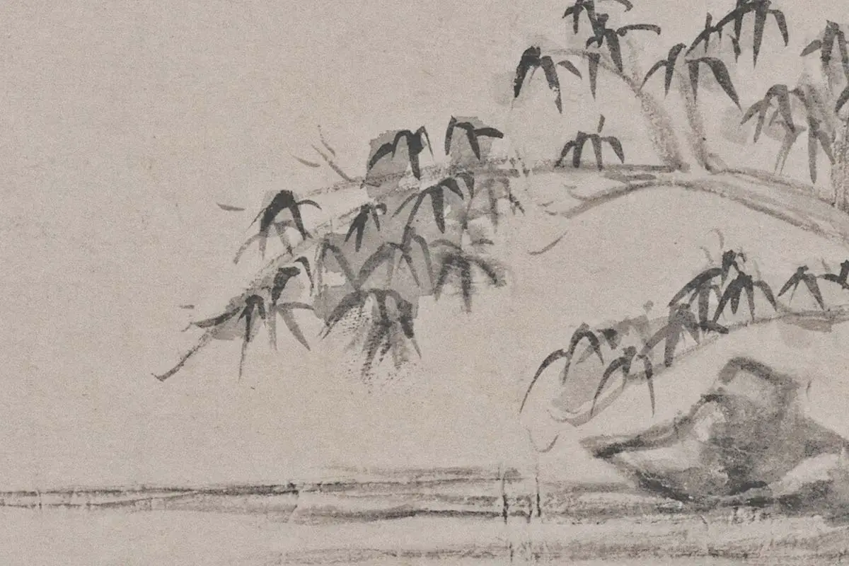 倪瓒山水画《秋亭嘉树图》高清大图局部细节 (6)