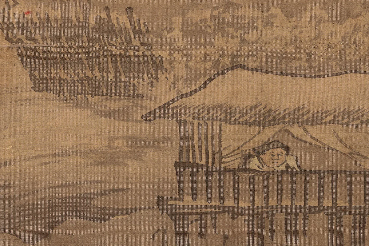 朱邦山水画人物画《寒江渔村图》高清大图局部细节 (6)