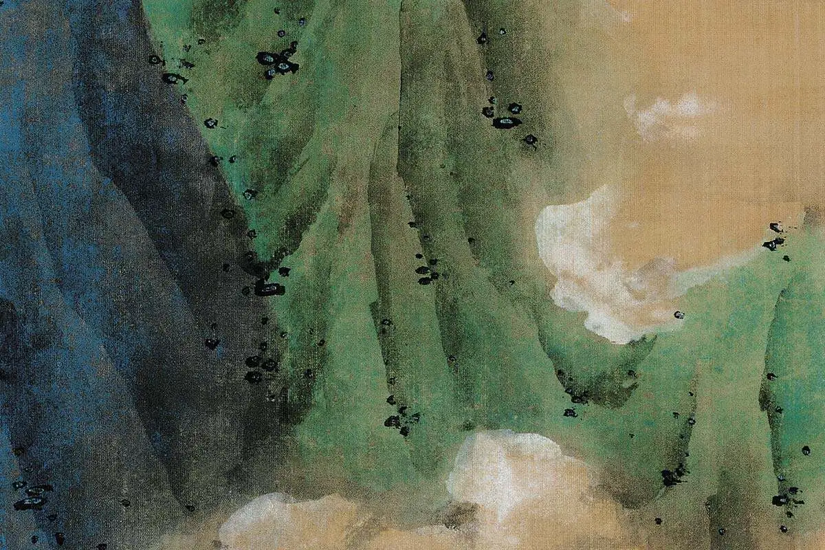 蓝瑛青《白云红树图》高清大图局部细节 (11)