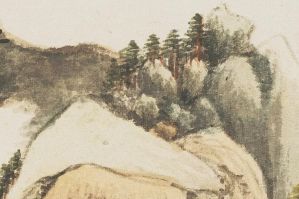 董其昌《仿杨慎修雨中遣怀曲意图》局部 (1)