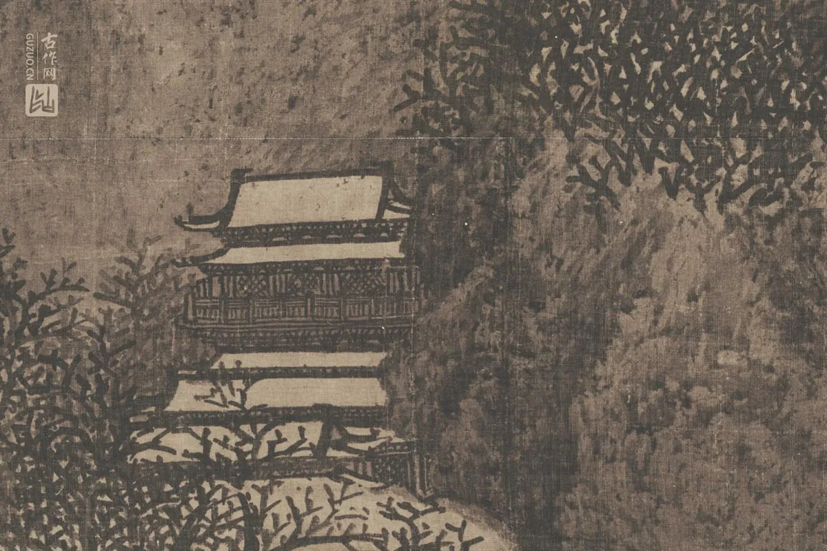 范宽雪景山水画《雪景寒林图》高清大图局部细节 (7)