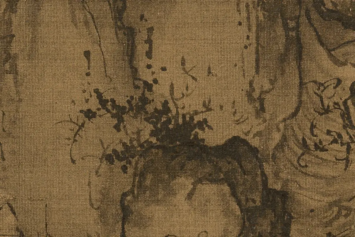 团扇书画扇面《溪山行旅图》局部细节 (6)