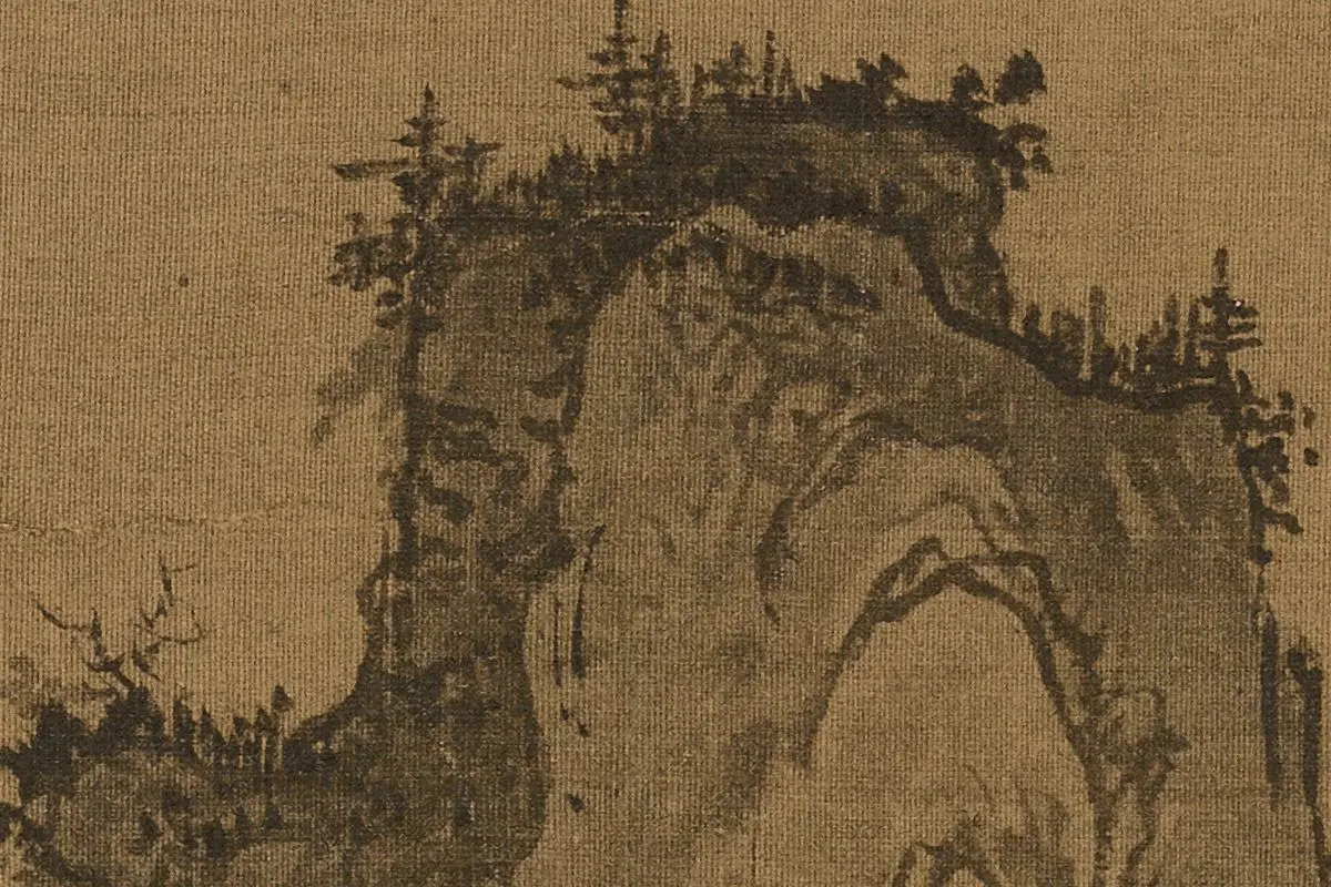 团扇书画扇面《溪山行旅图》局部细节 (5)