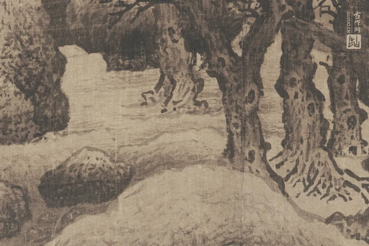 范宽雪景山水画《雪景寒林图》高清大图局部细节 (2)