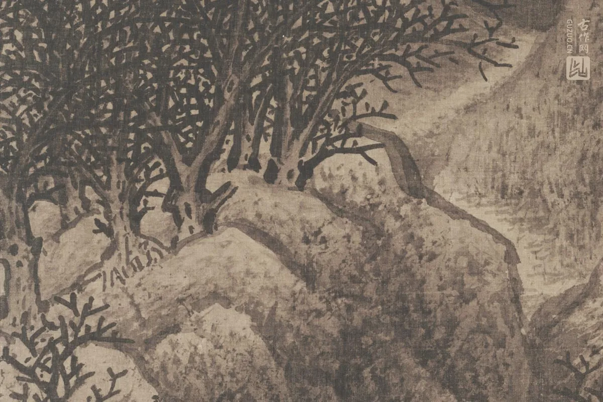 范宽雪景山水画《雪景寒林图》高清大图局部细节 (5)