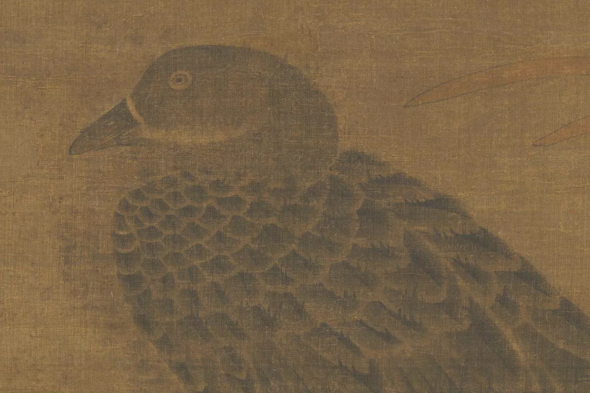 工笔画《芦汀宿雁图》局部 (1)