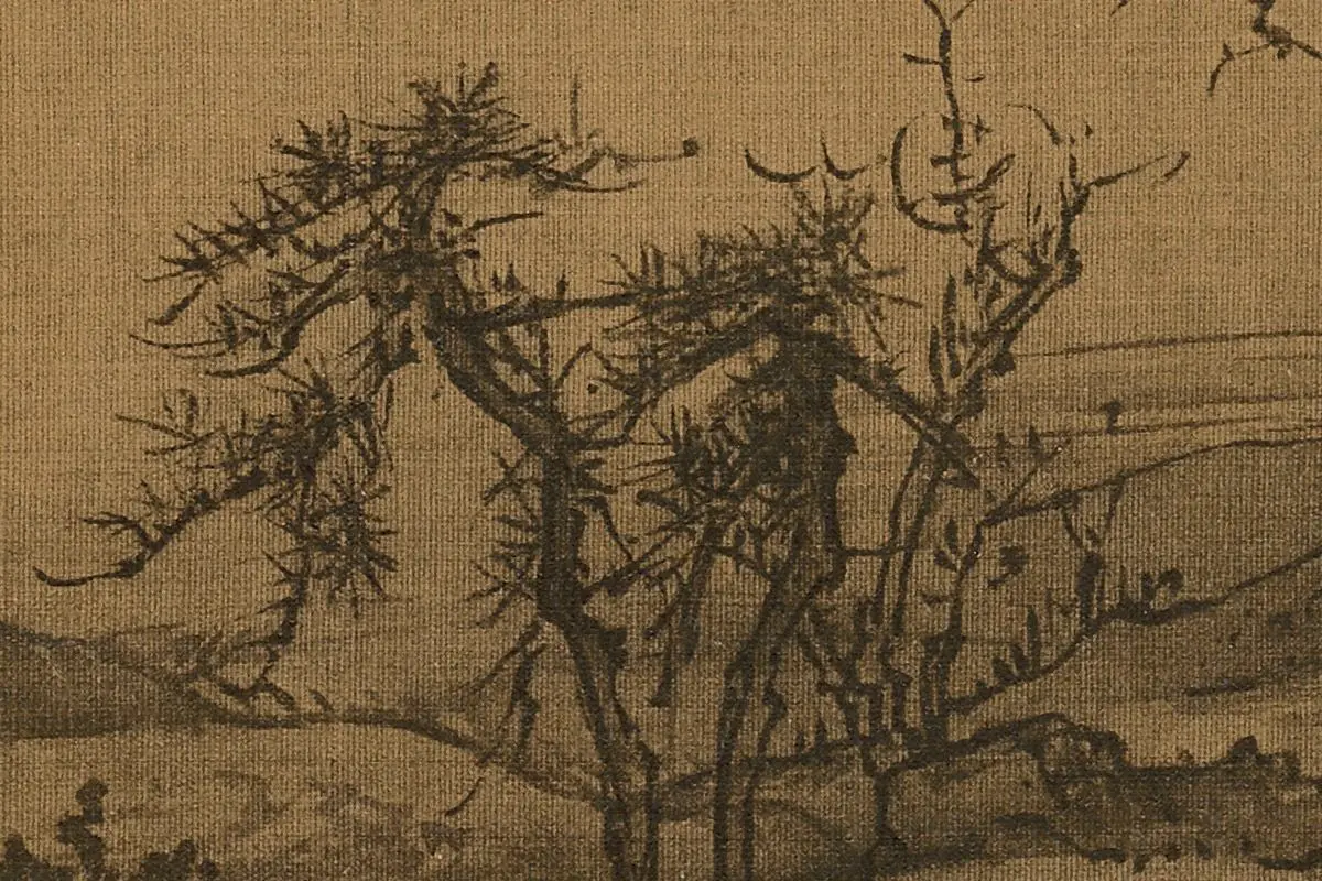 团扇书画扇面《溪山行旅图》局部细节 (4)