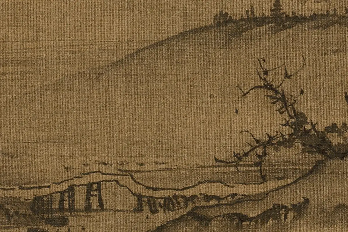 团扇书画扇面《溪山行旅图》局部细节 (2)