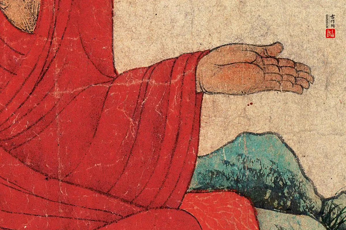 赵孟頫人物画《红衣罗汉图》高清大图局部细节 (4)