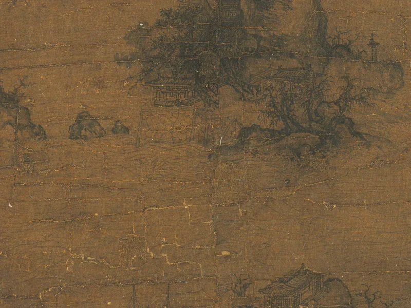 李唐山水团扇《大江浮玉》局部 (2)