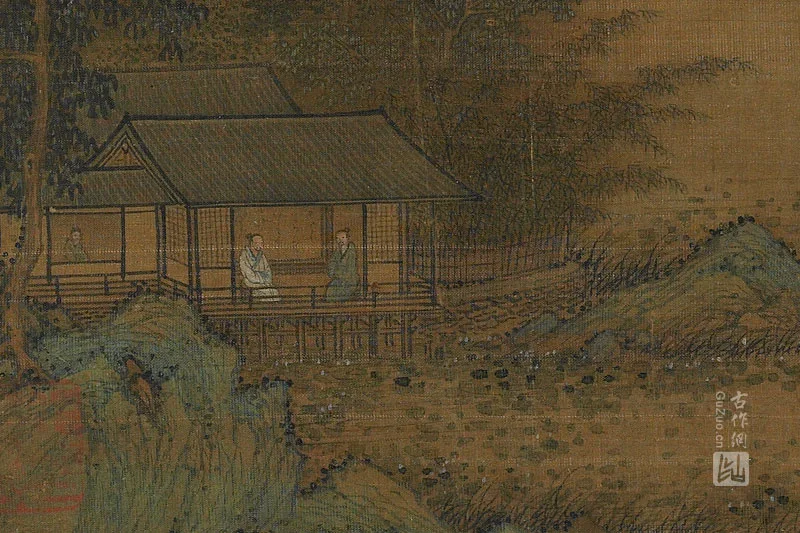 李唐山水团扇《竹阁延宾》局部 (1)