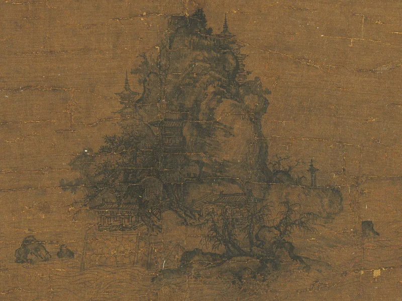 李唐山水团扇《大江浮玉》局部 (1)