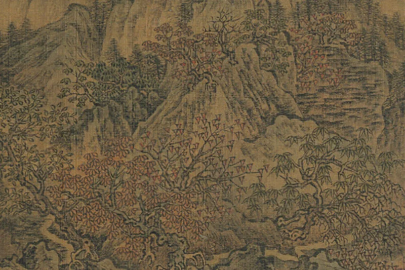 05-宋李唐画四时山水《岩树蒸霞》局部