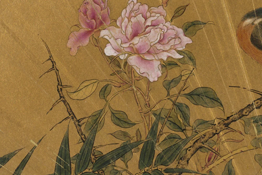 吕纪花鸟画《画竹枝》扇面页局部 (1)