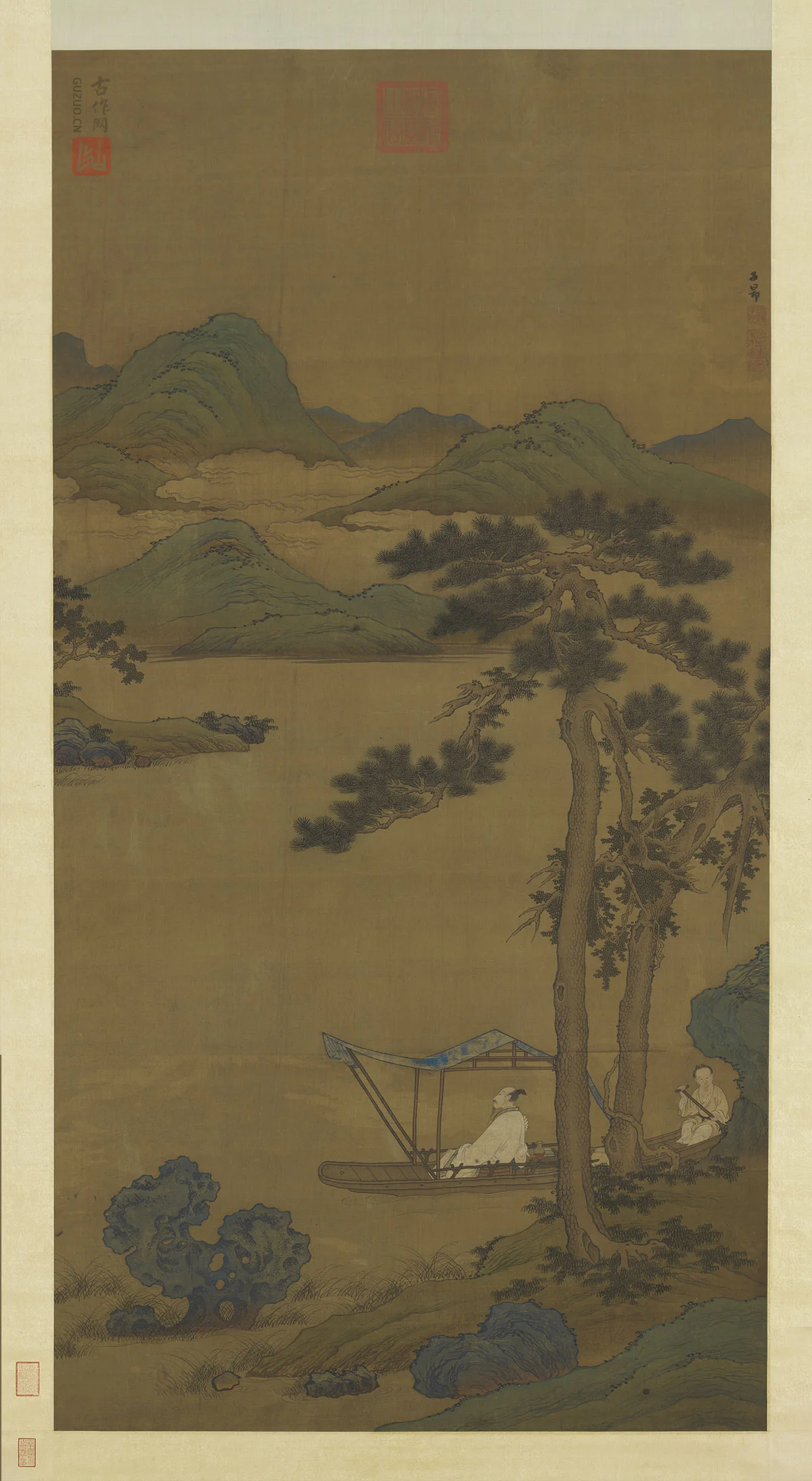 山水人物画《松阴晚棹图》
