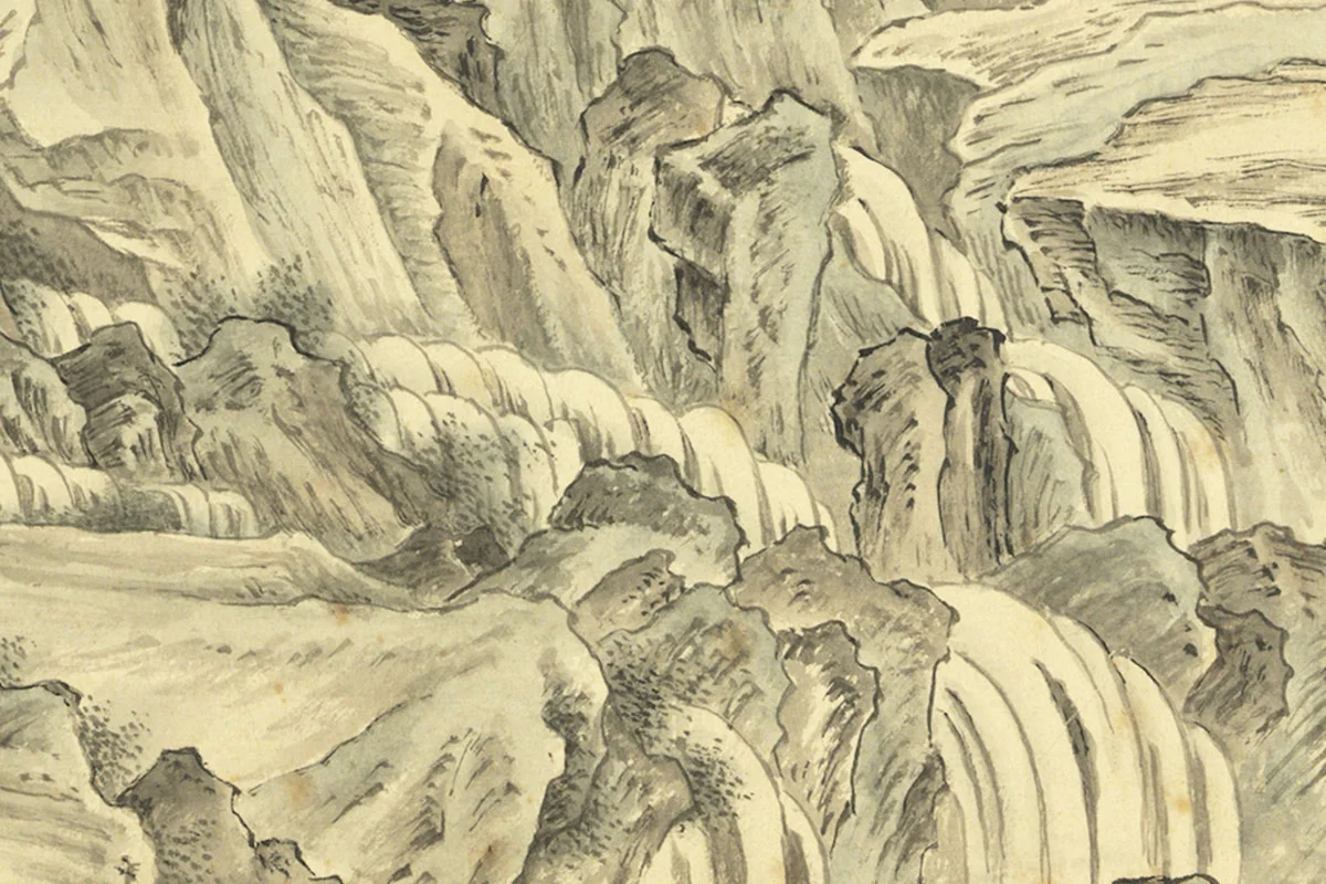 周鲲摹唐寅终南十景图·云锦淙山水画局部 (2)