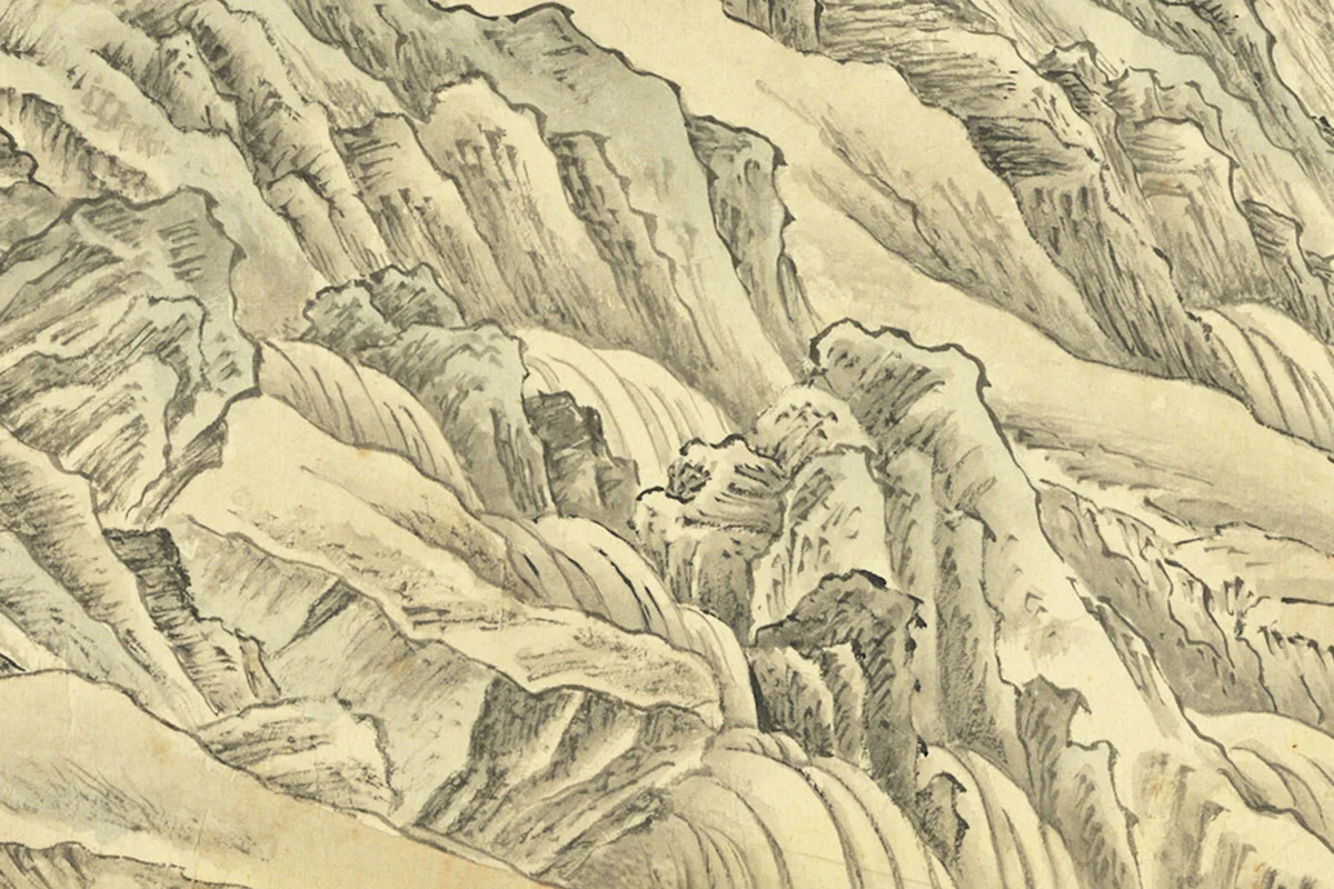 周鲲摹唐寅终南十景图·涤烦矶山水人物画局部 (2)