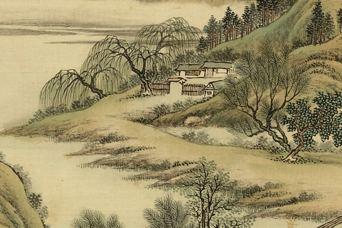 周鲲仿古山水画册页高清大图局部细节 (6)