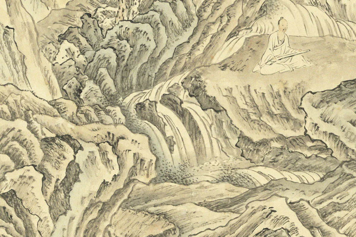 周鲲摹唐寅终南十景图·涤烦矶山水人物画局部 (1)