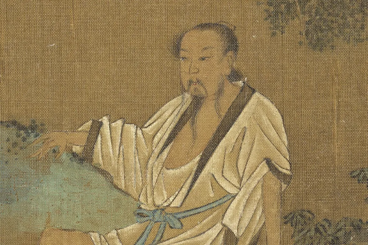 夏圭山水人物《秋林高士图》高清局部 (1)