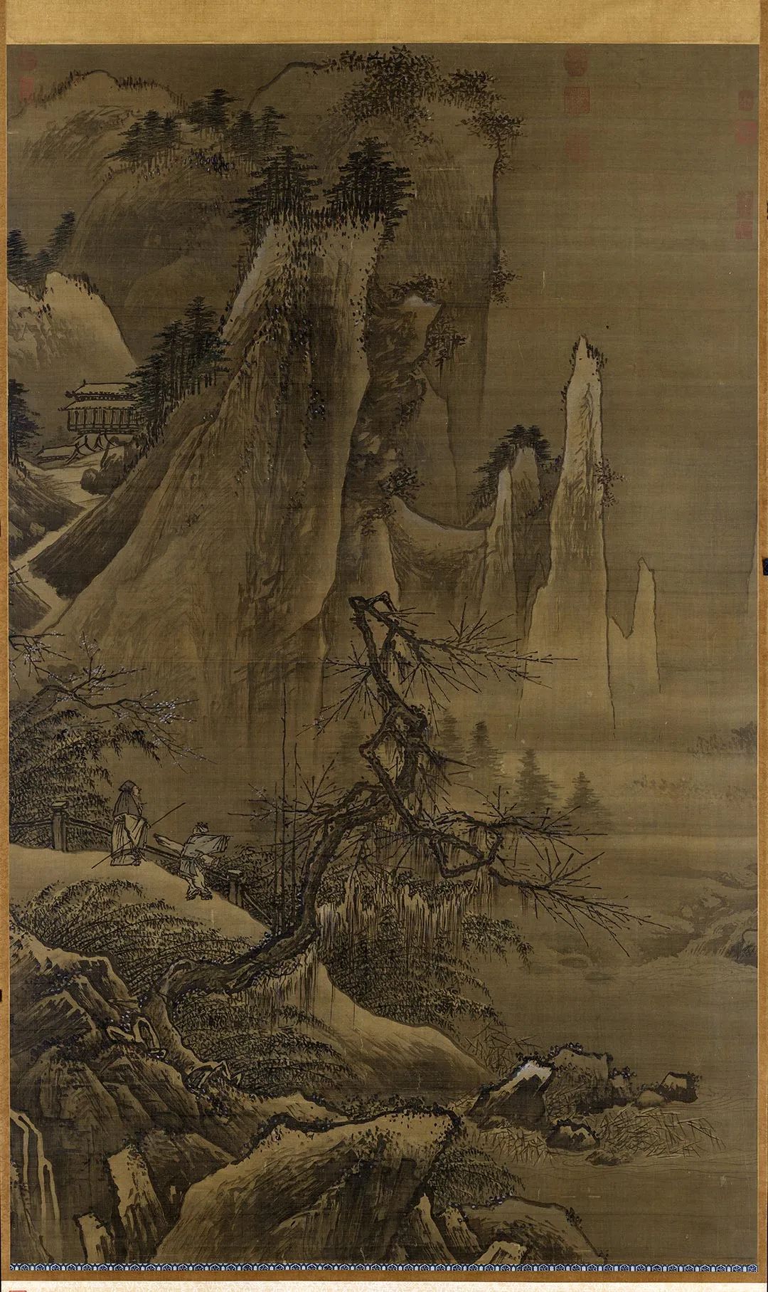 传夏圭山水人物画《雪屐探梅图》轴