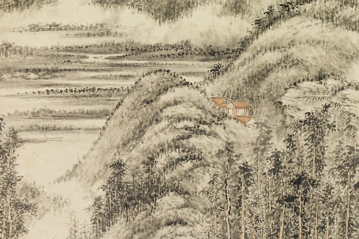 方士庶田园山水画《仿董源夏山烟霭图》局部 (3)