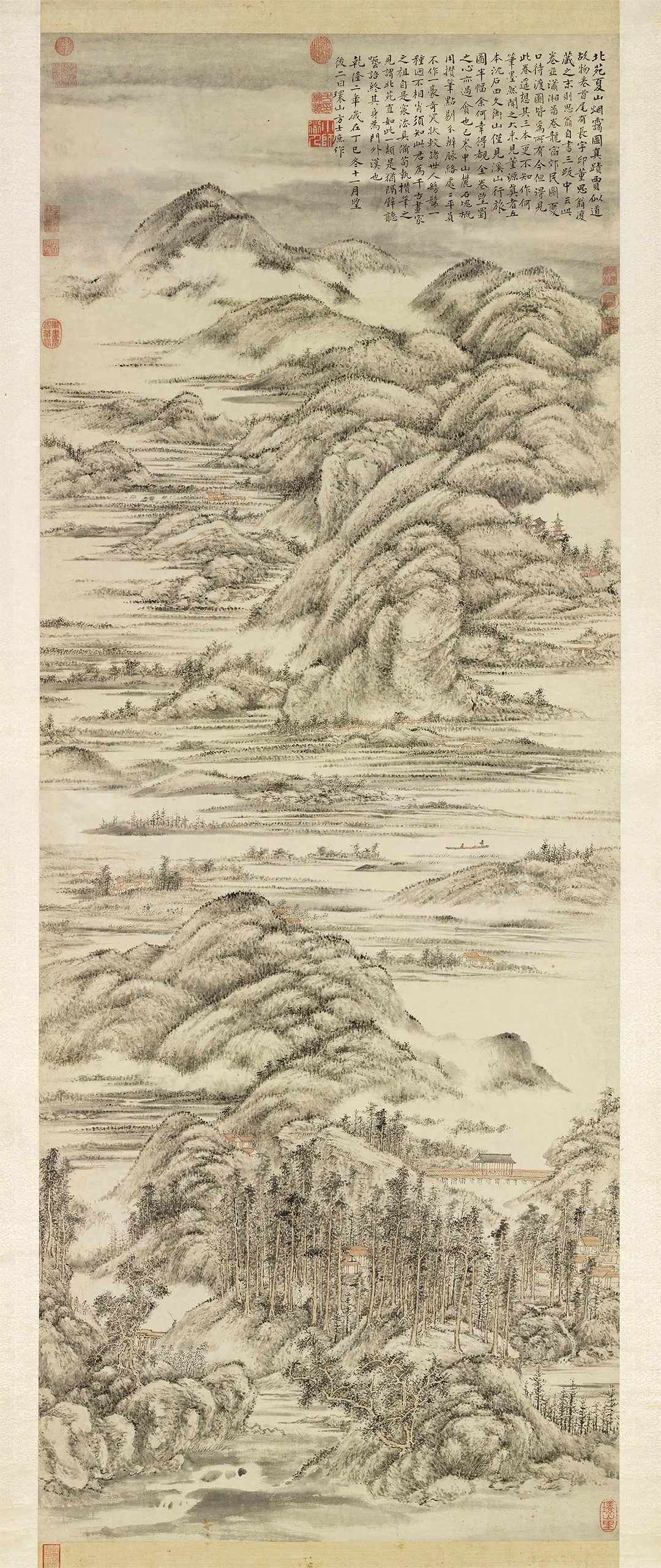 方士庶田园山水画《仿董源夏山烟霭图》