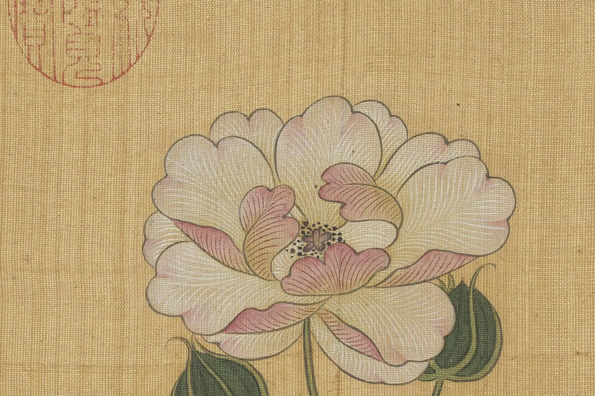 陈洪绶工笔花卉《木芙蓉图》局部-1