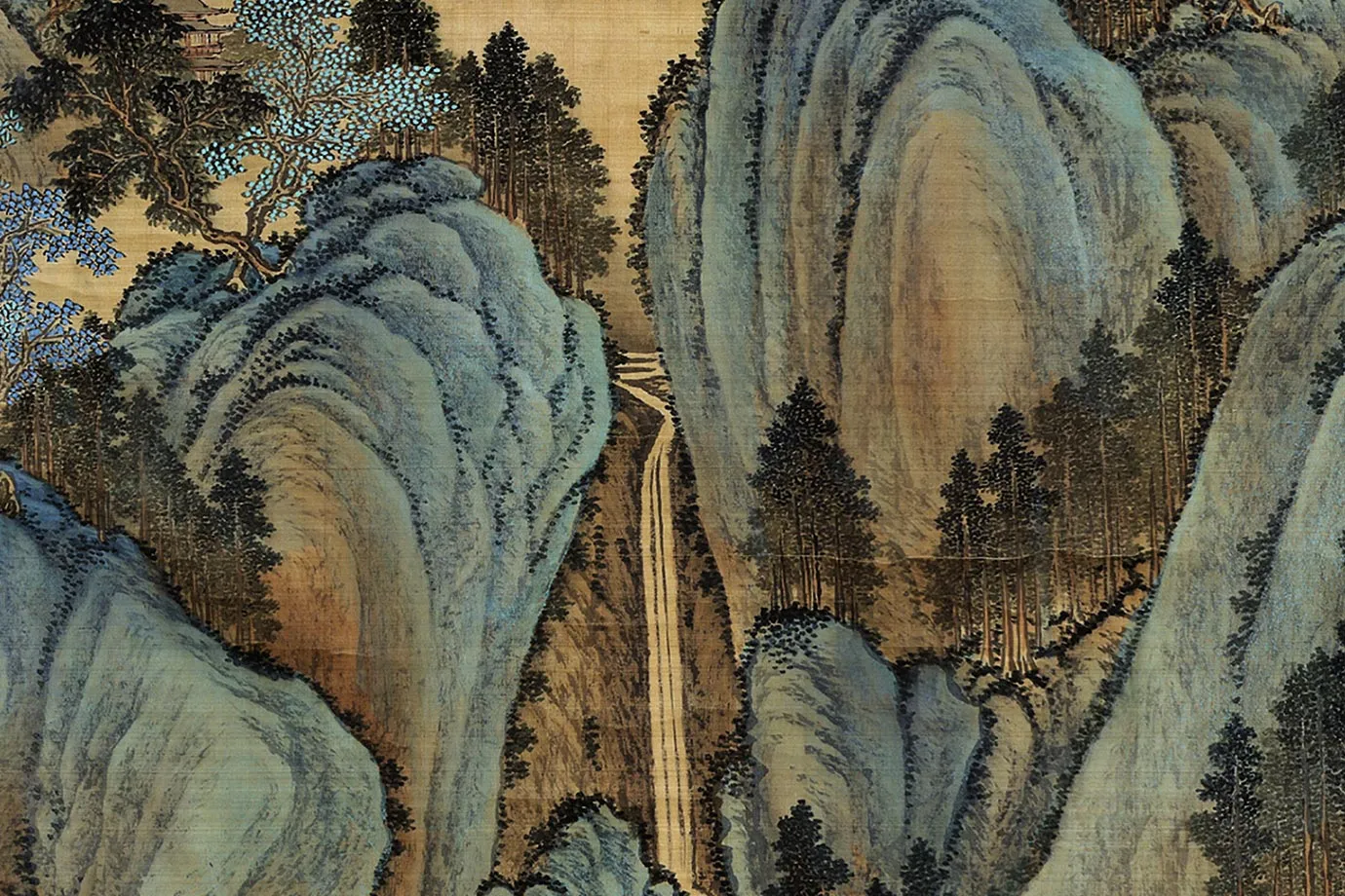 唐岱仿赵孟頫青绿山水《夏山高逸图》局部 (3)