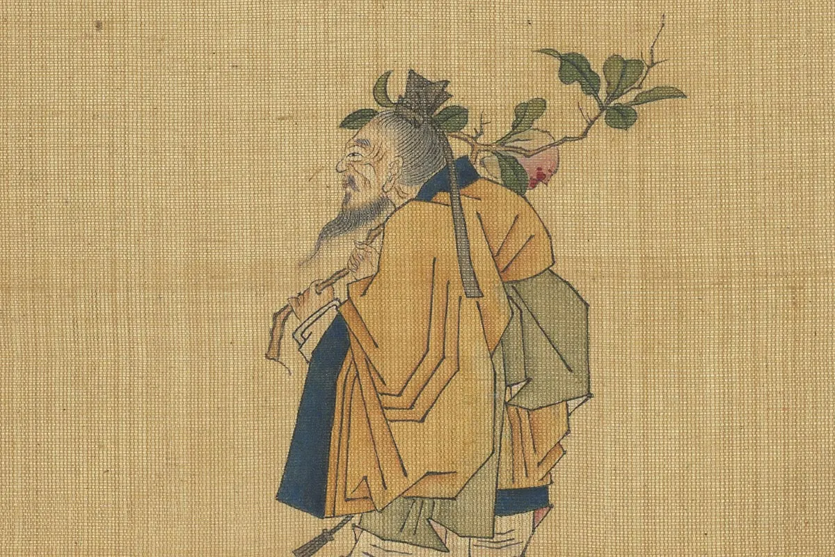 陈洪绶《方朔偷桃图》局部