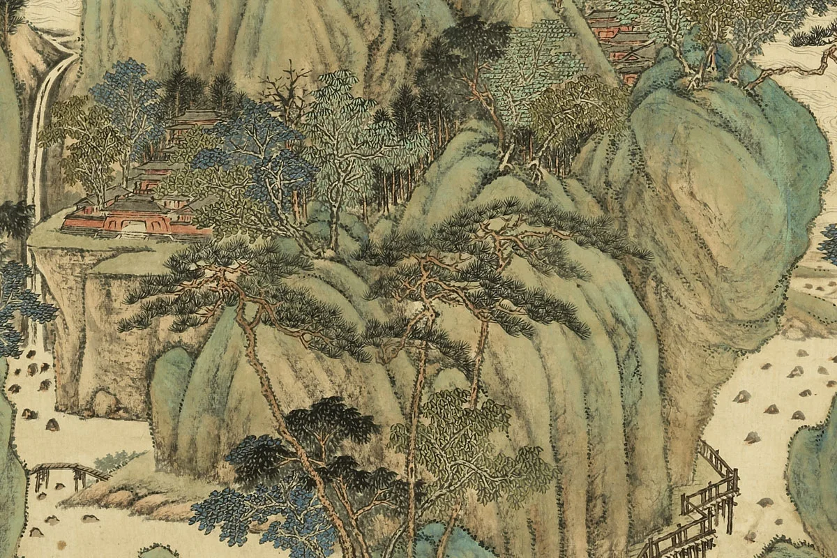 唐岱《仿赵伯驹青绿山水》局部 (2)