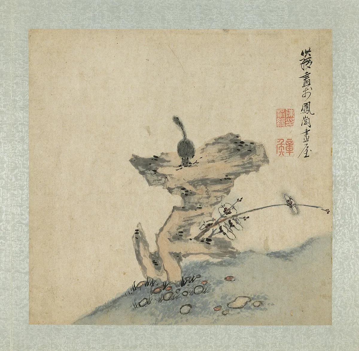 陈洪绶《梅石松鼠图》