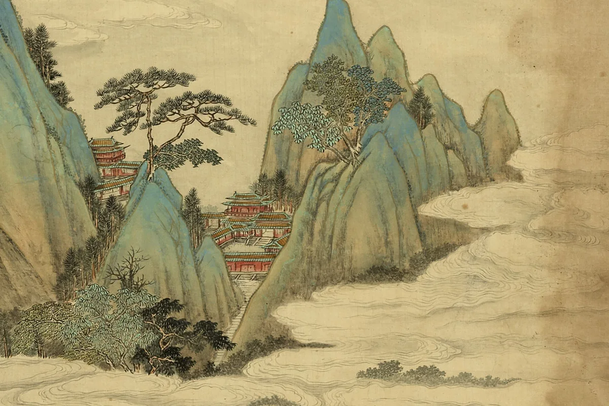 唐岱《仿李昭道青绿山水》局部 (2)