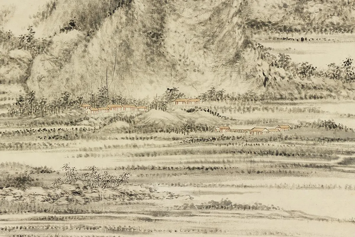 方士庶田园山水画《仿董源夏山烟霭图》局部 (7)