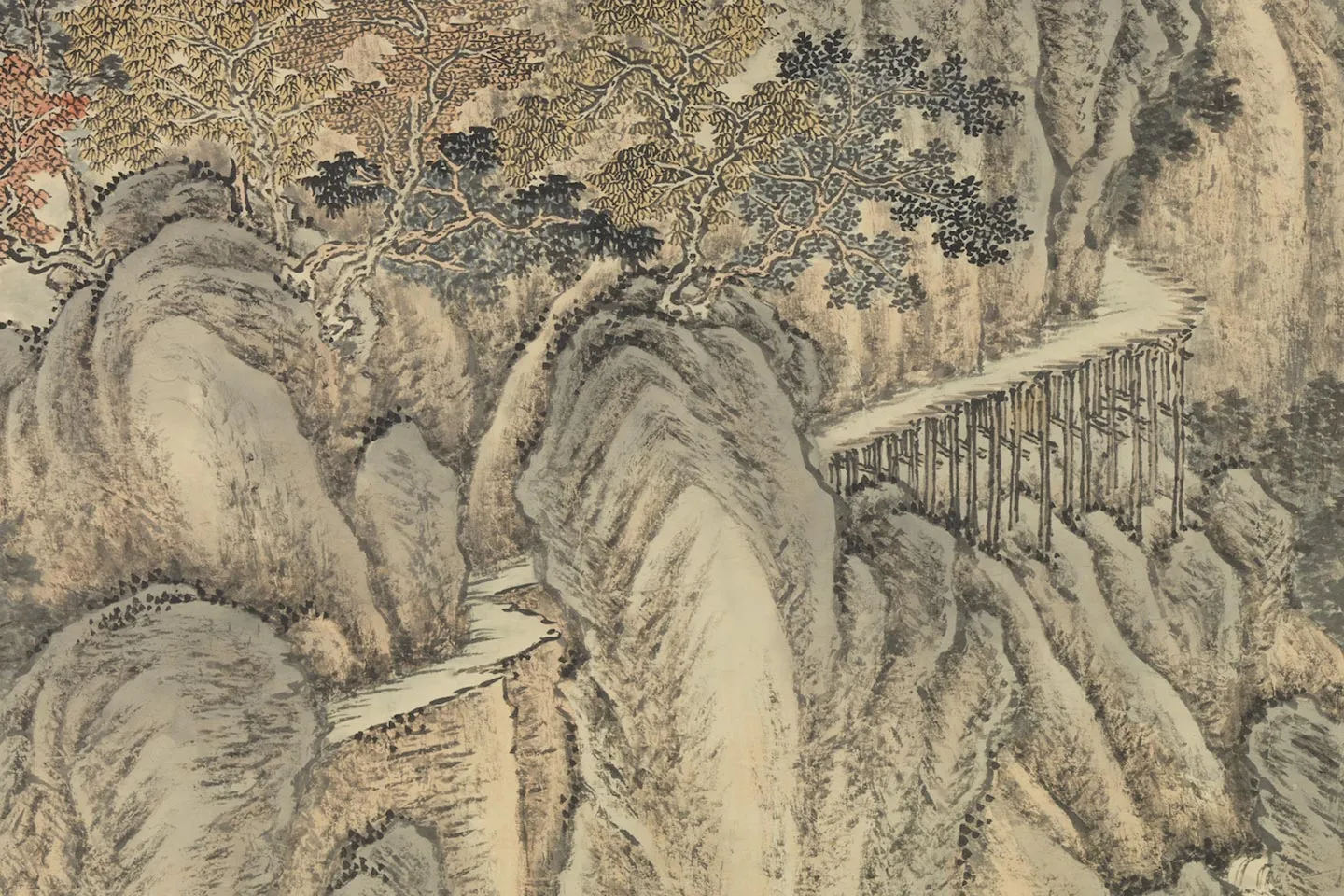 唐岱山水画《仿范宽秋山瀑布》局部 (4)