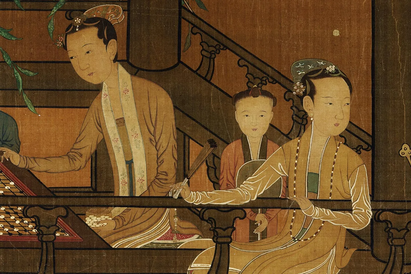 周文矩《荷亭奕钓仕女图》局部 (6)