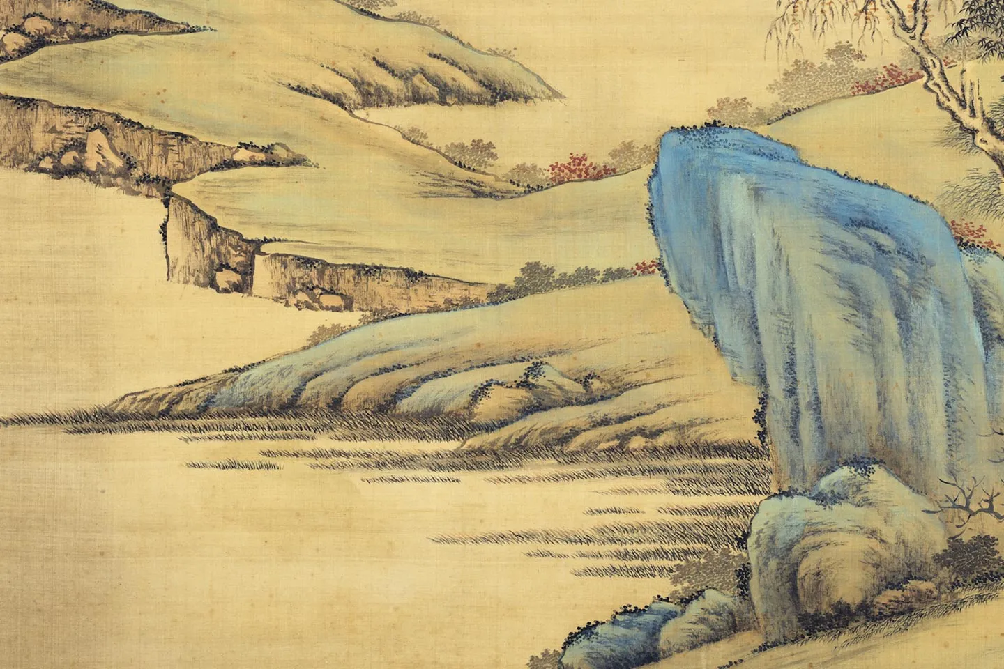 唐岱青绿山水画《秋林读易图》局部-03