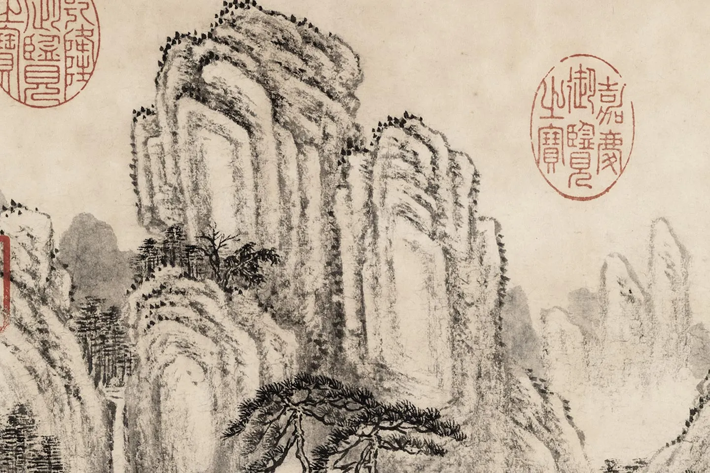 唐岱水墨山水画《松阴抚琴图》局部 (3)