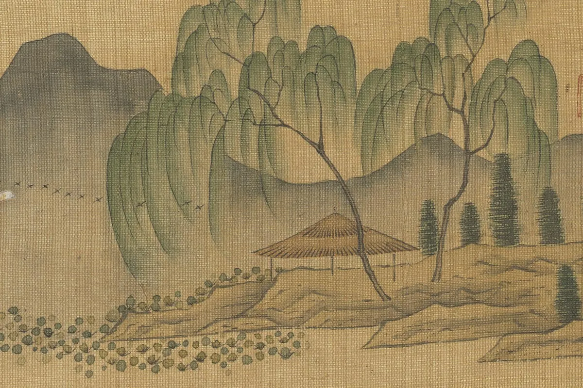 陈洪绶《溪亭柳色图》局部