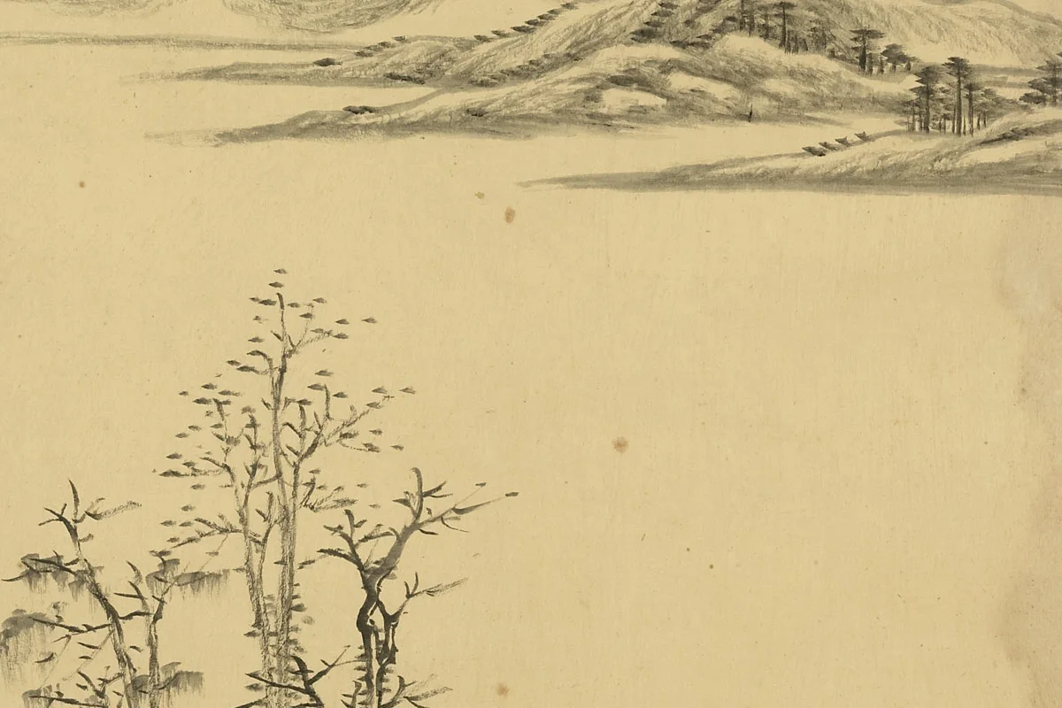 唐岱水墨山水画《仿倪瓒山水》 (2)