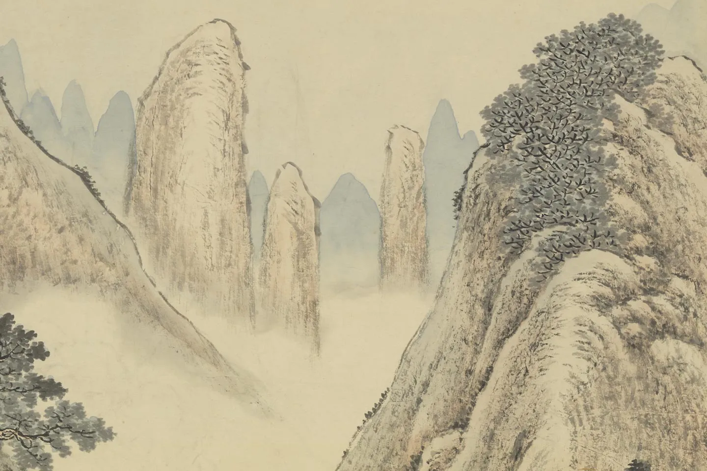 唐岱山水画《仿范宽秋山瀑布》局部 (8)