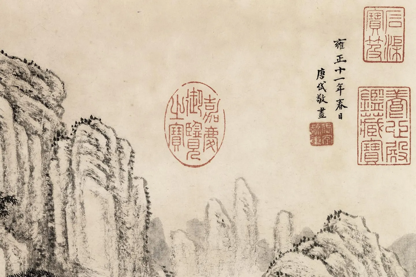 唐岱水墨山水画《松阴抚琴图》局部 (4)