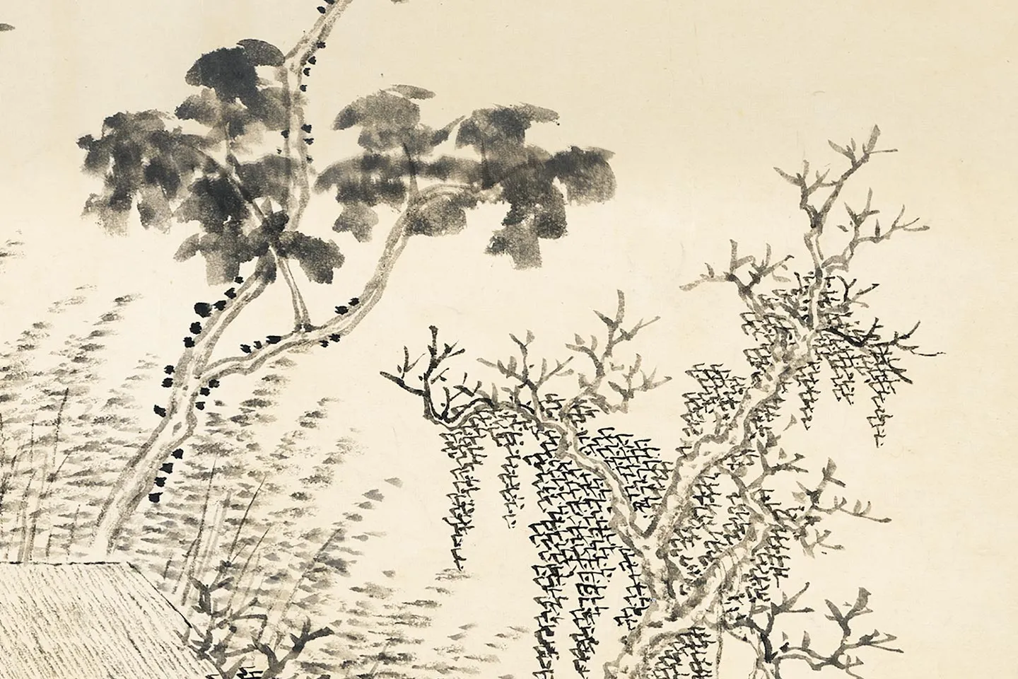 唐岱《仿倪瓒清閟阁图》水墨山水局部 (4)