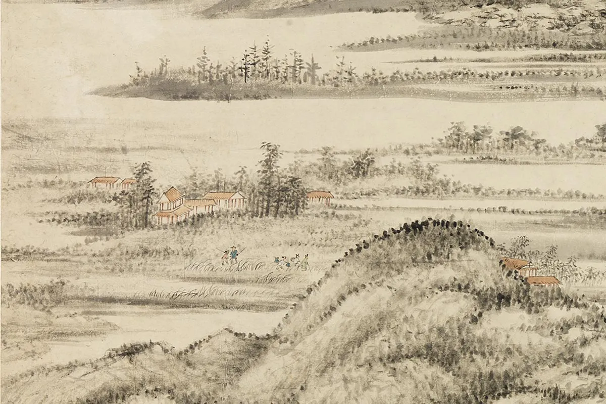 方士庶田园山水画《仿董源夏山烟霭图》局部 (6)